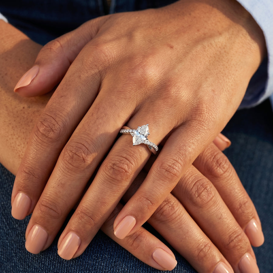 1.20 Ct Marquise Solitaire Pavé Lab Diamond Ring