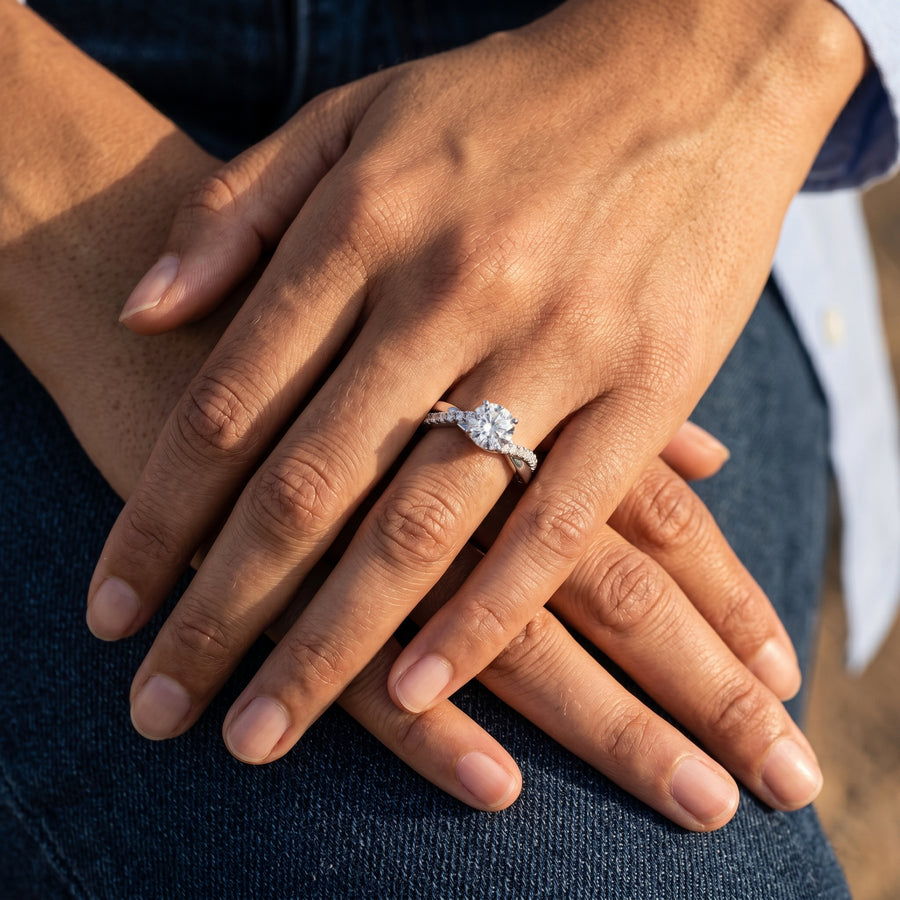 1.20 Ct Round Solitaire Pavé Lab Diamond Ring