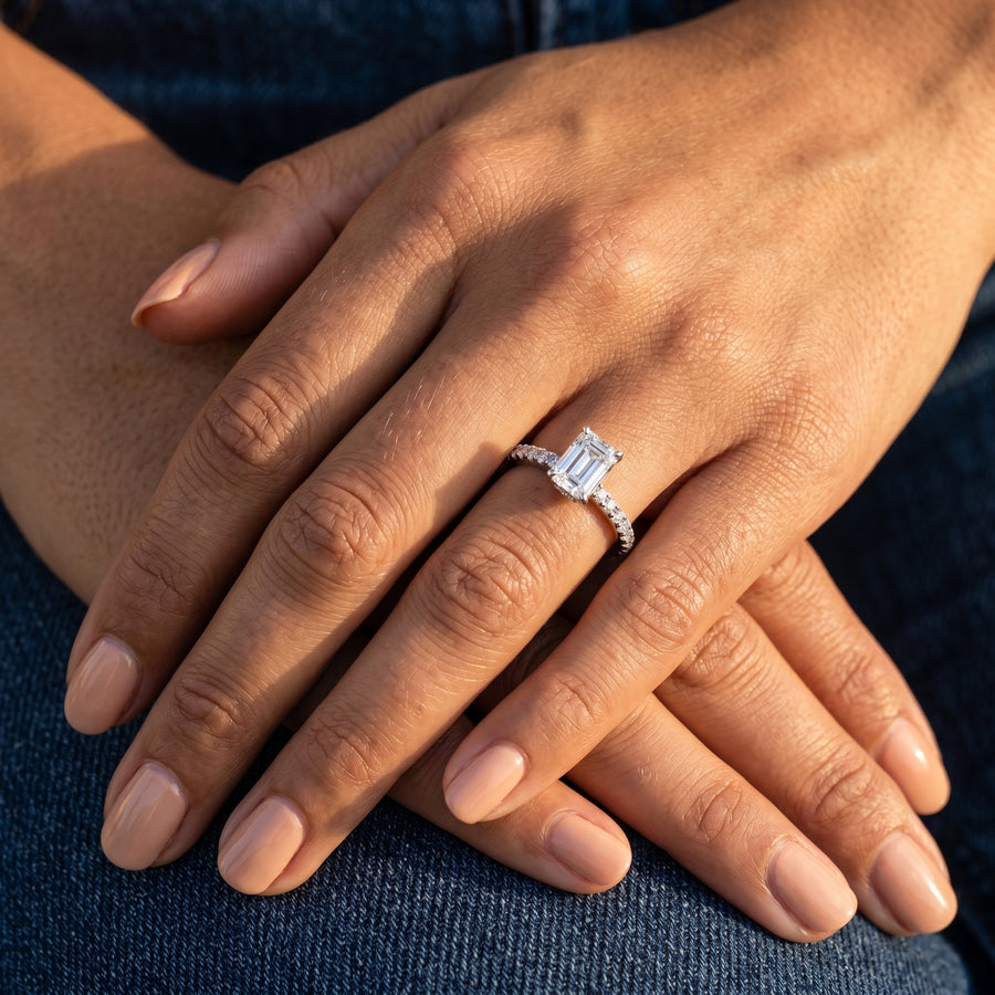 0.98 Ct Emerald Hidden Halo Pavé Ring