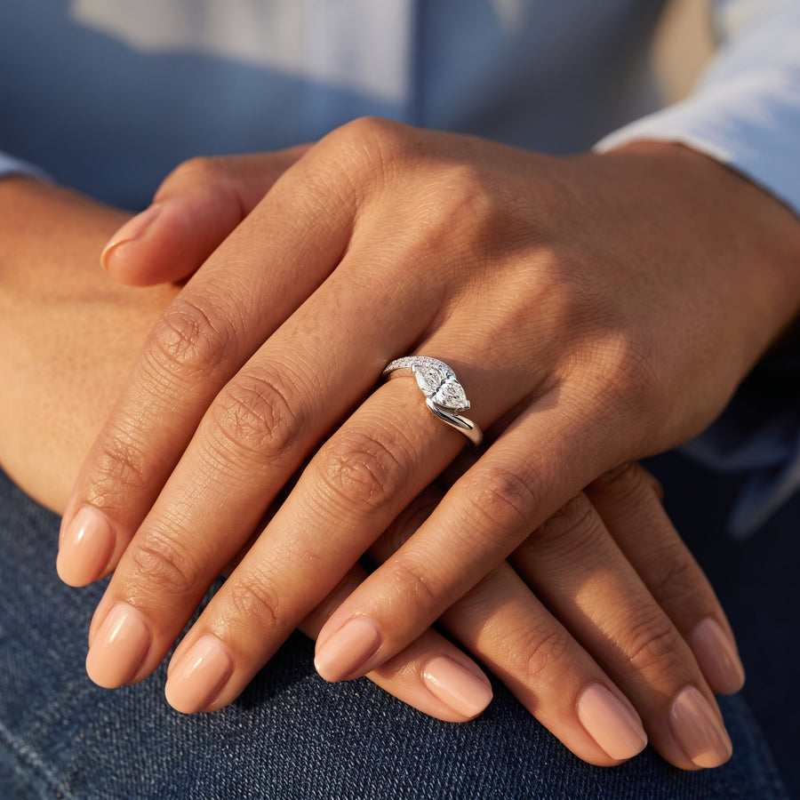 1.68 Ct Marquise Bypass Ring with Pavé Band 1.5 Ct Center