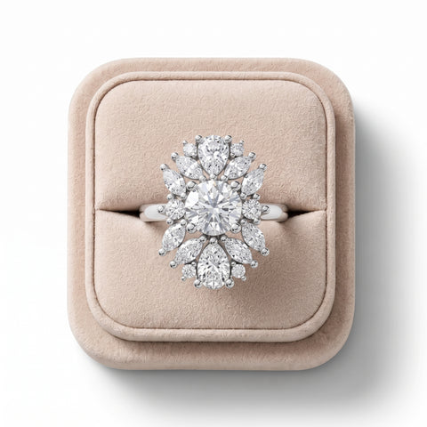 2.45 Ct Floral Lab Diamond Ring 1 CT Centre