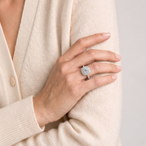 0.95 Ct Double Halo Accent Lab Diamond Ring
