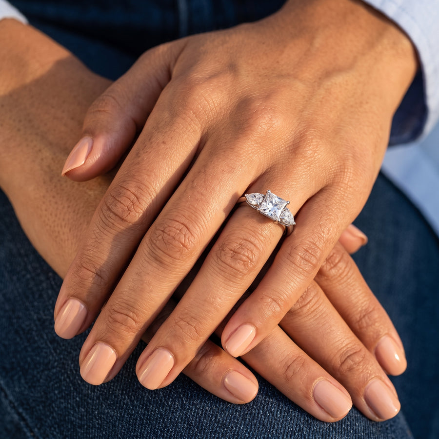 2.00 Ct Princess Pear Three-Stone Lab Diamond Ring