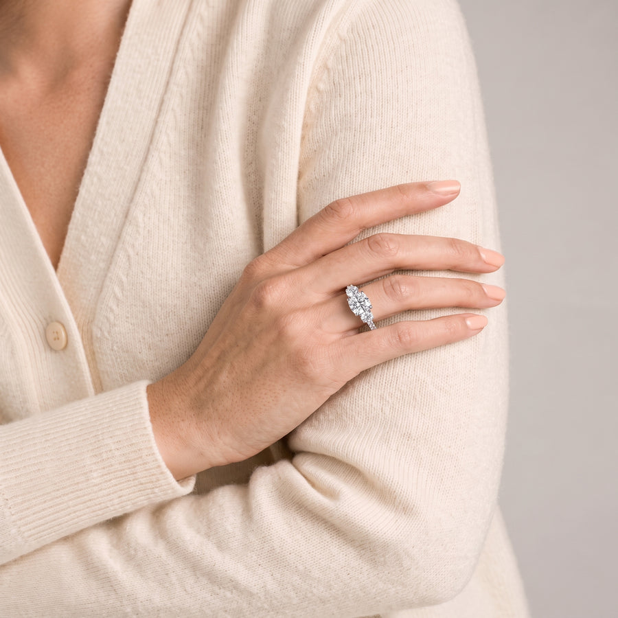 2.68 Ct Cushion Three-Stone Pavé Band Ring
