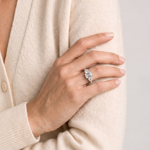 2.18 Ct Emerald Three-Stone Pavé Ring