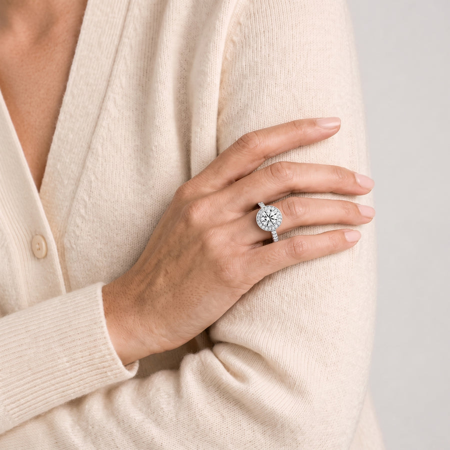 2.75 Ct Round Halo With Accent Band