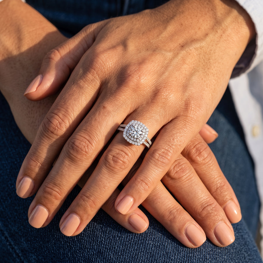 0.93 Ct Round Double Halo Lab Grown Diamond Ring