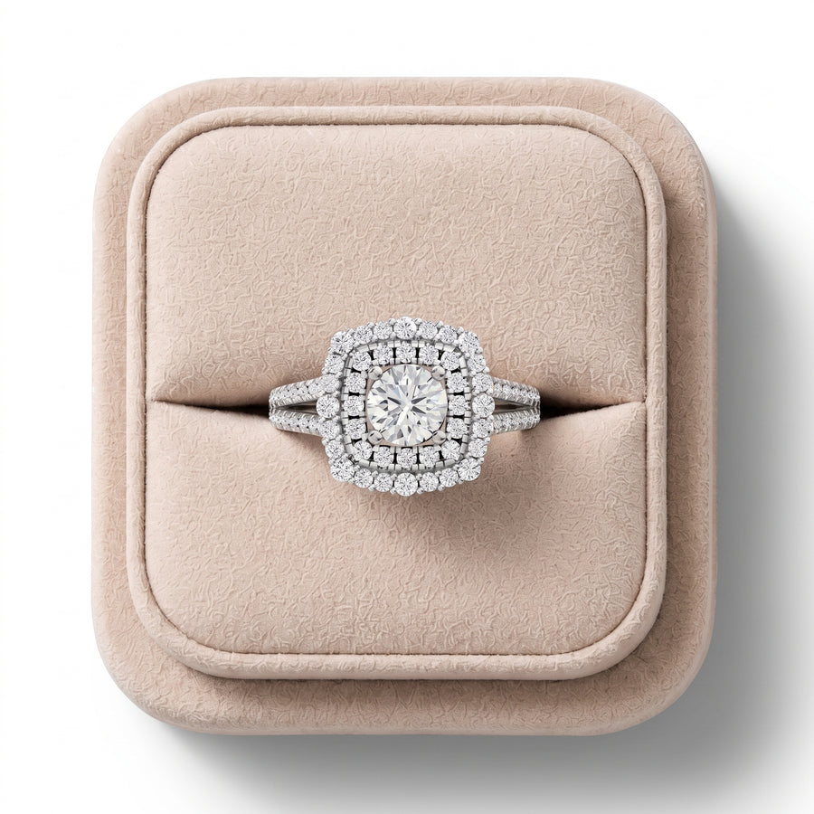 0.93 Ct Round Double Halo Lab Grown Diamond Ring