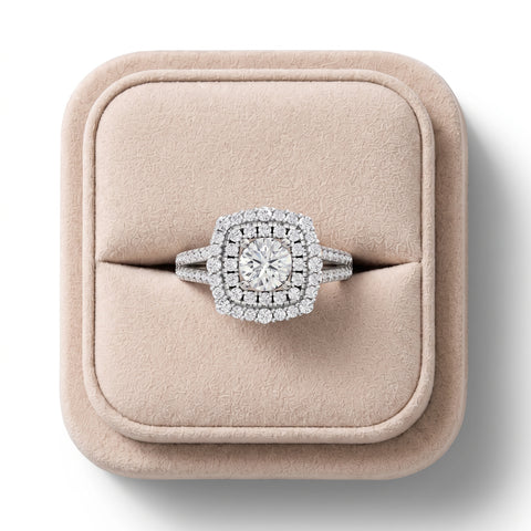 0.93 Ct Round Double Halo Lab Grown Diamond Ring
