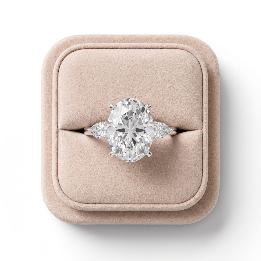 3.36 Ct Oval Three Stone Hidden Halo Engagement Ring