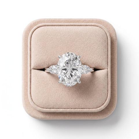 3.36 Ct Oval Three Stone Hidden Halo Engagement Ring