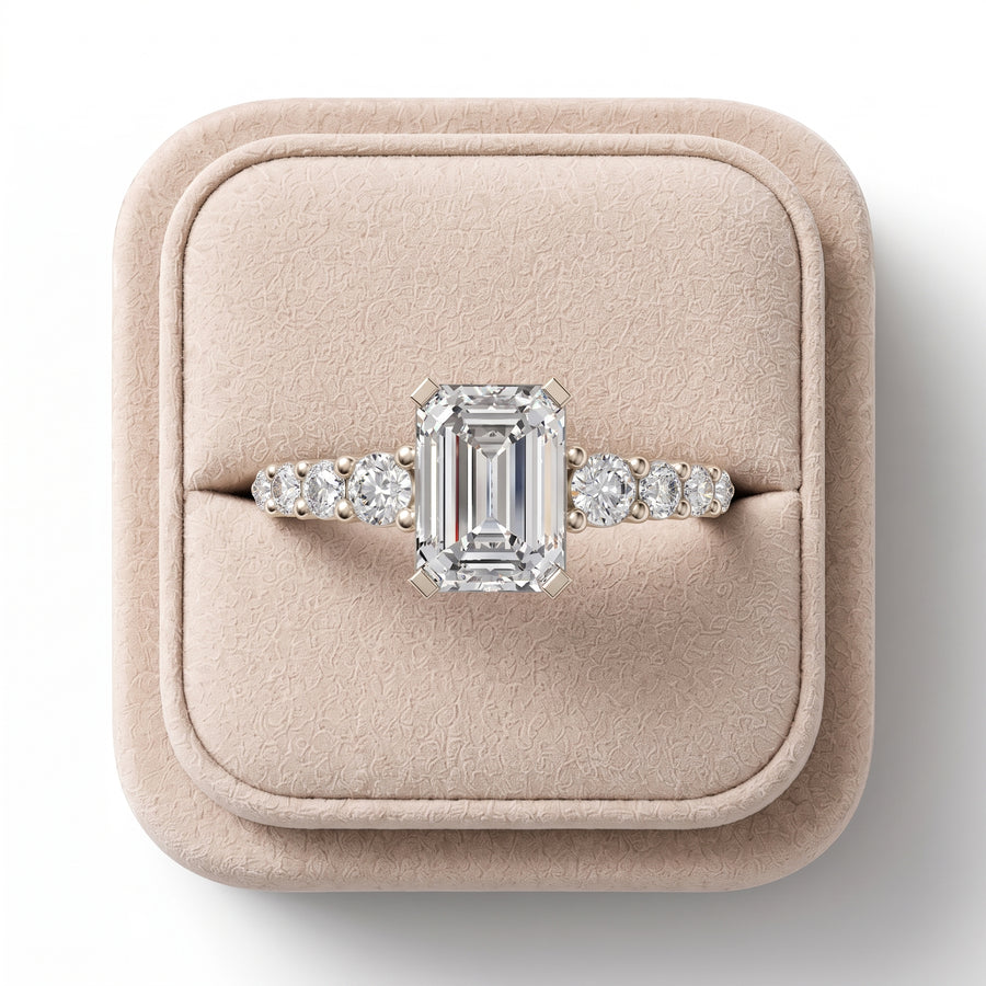 1.24 Ct Emerald Solitaire Lab Diamond Ring with Graduated Pavé Band