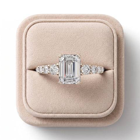 1.24 Ct Emerald Solitaire Lab Diamond Ring with Graduated Pavé Band