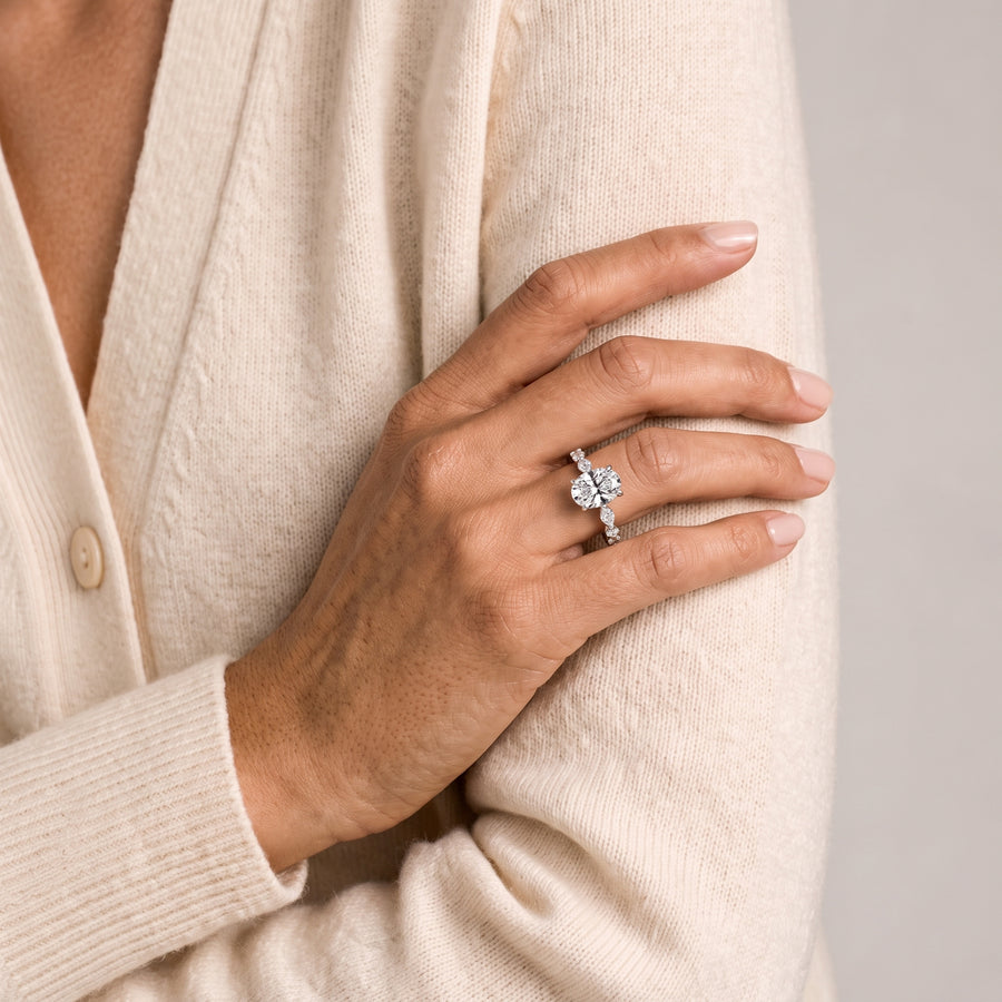 1.81 Ct Oval Lab Grown Diamond Ring with Accent Band