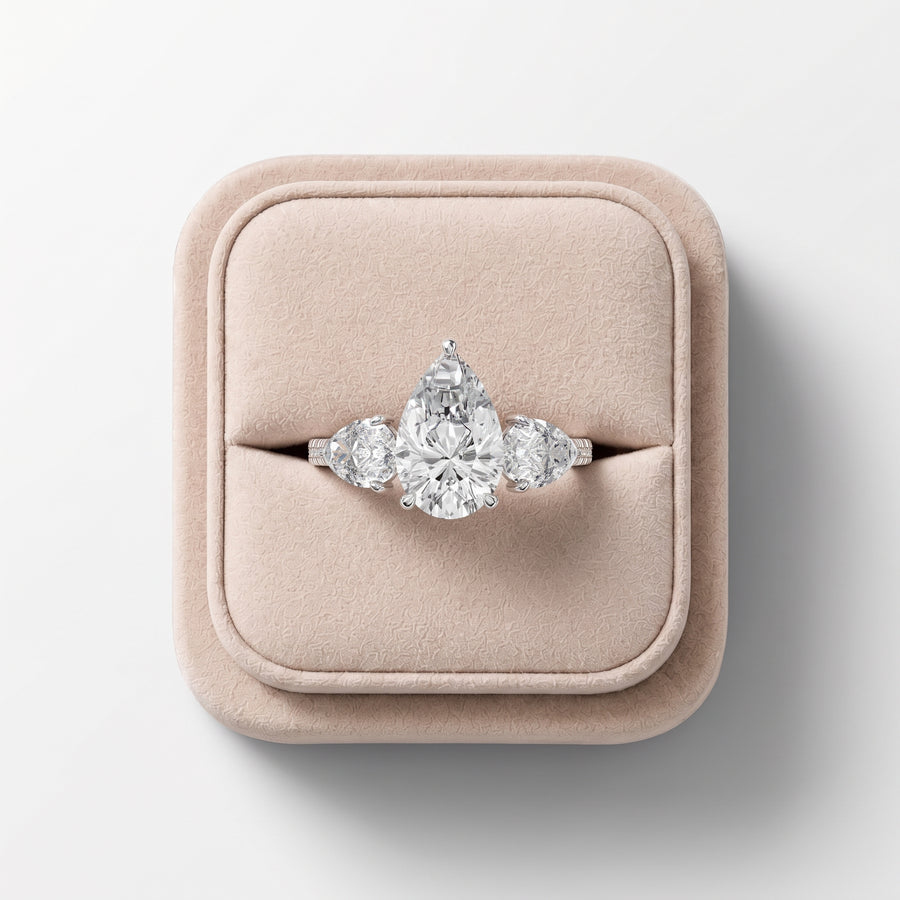3.18 Ct Pear Three-Stone Pavé Lab Grown Diamond Ring