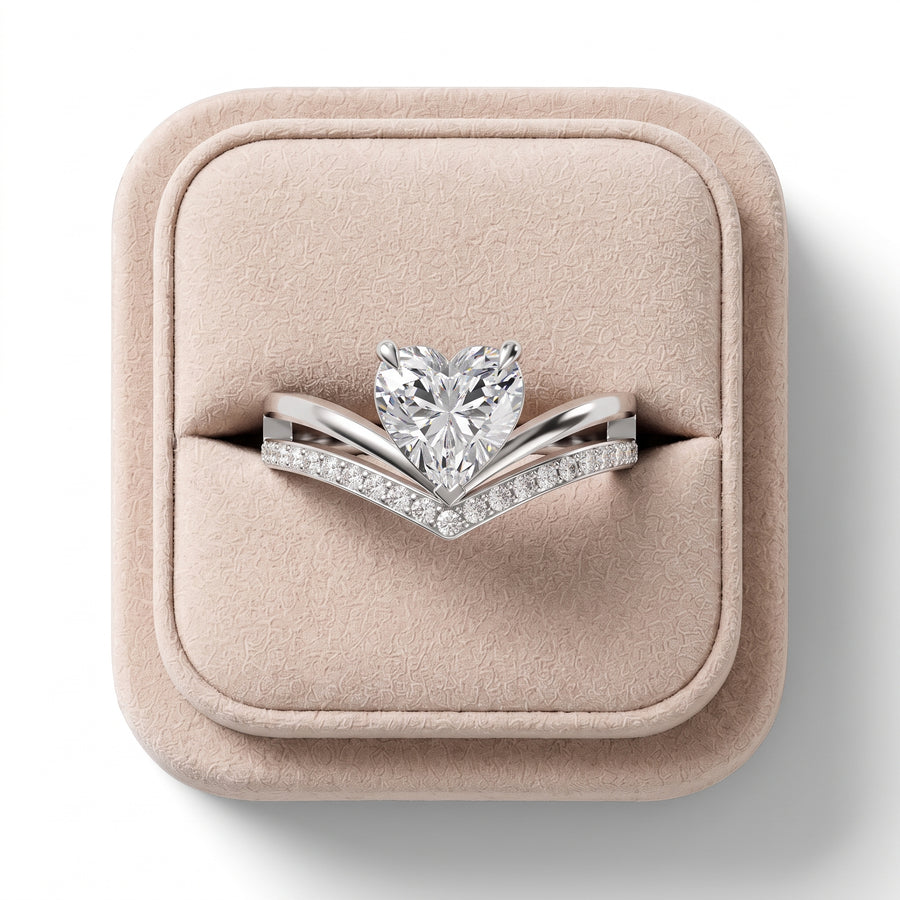 1.15 Ct Heart Solitaire Pavé V-Band Lab Diamond Ring