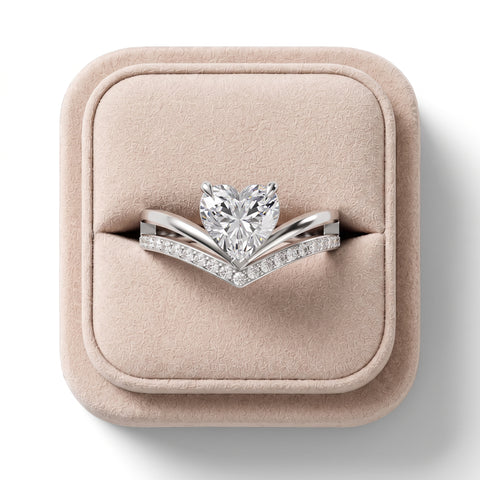 1.15 Ct Heart Solitaire Pavé V-Band Lab Diamond Ring