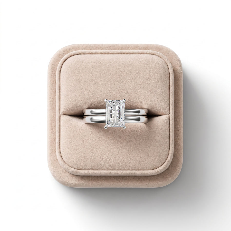 1.00 Ct Radiant Solitaire Lab Diamond Bridal Ring Set