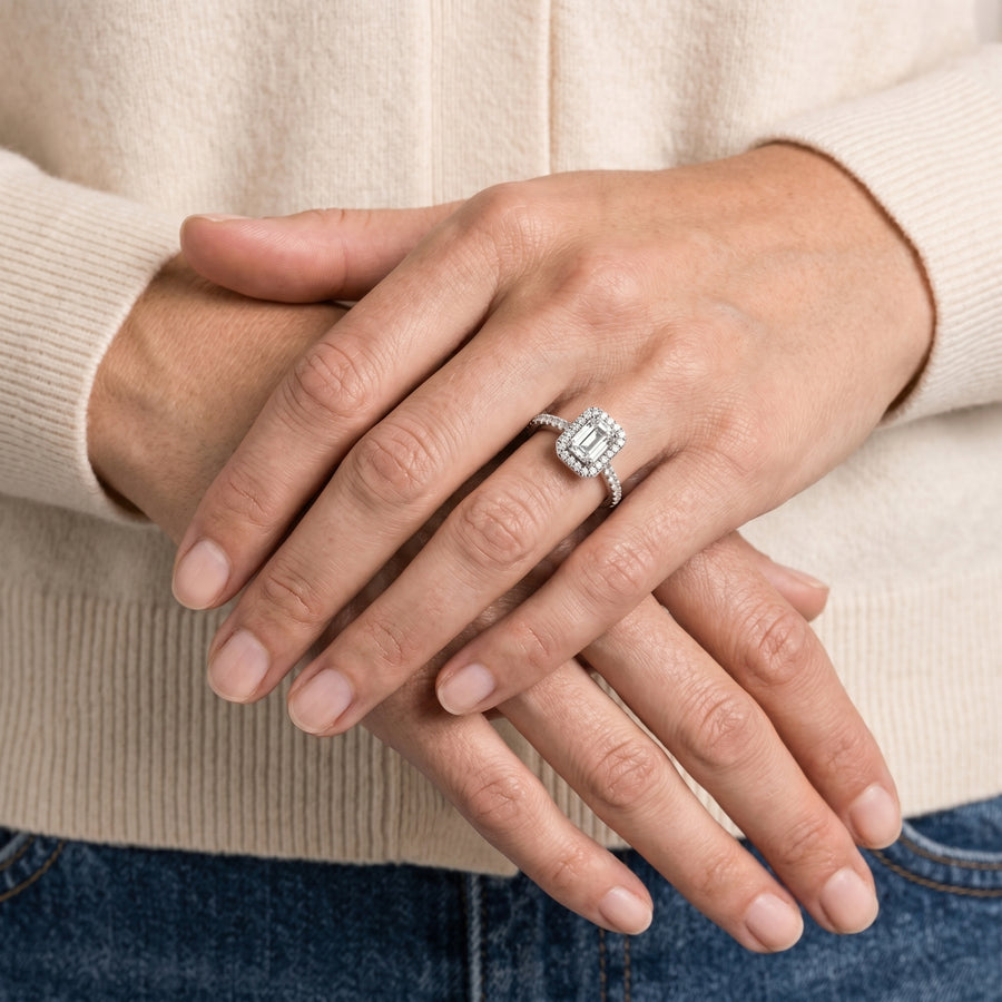 1.26 Ct Emerald Solitaire Halo Accent Ring