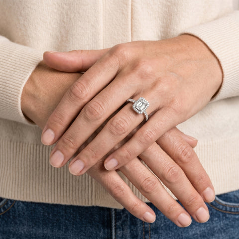 1.26 Ct Emerald Solitaire Halo Accent Ring