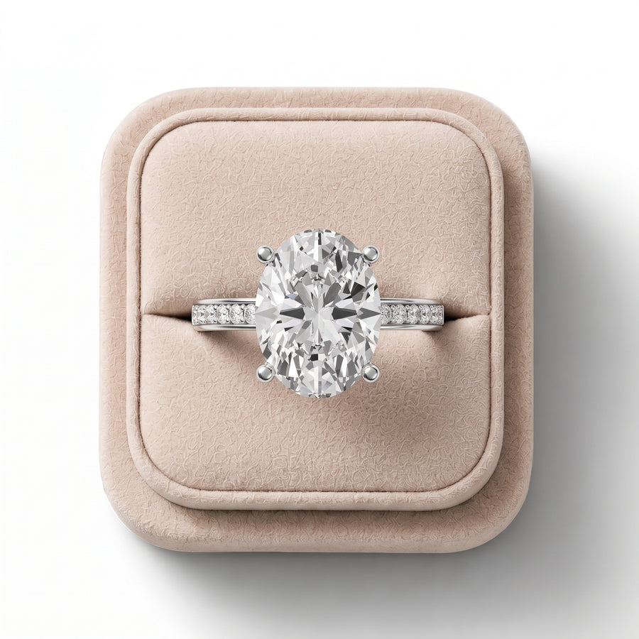 4.14 Ct Oval Lab Diamond Pavé Solitaire Ring