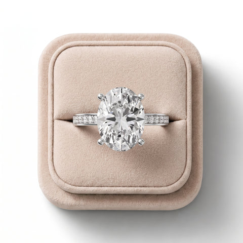 4.14 Ct Oval Lab Diamond Pavé Solitaire Ring