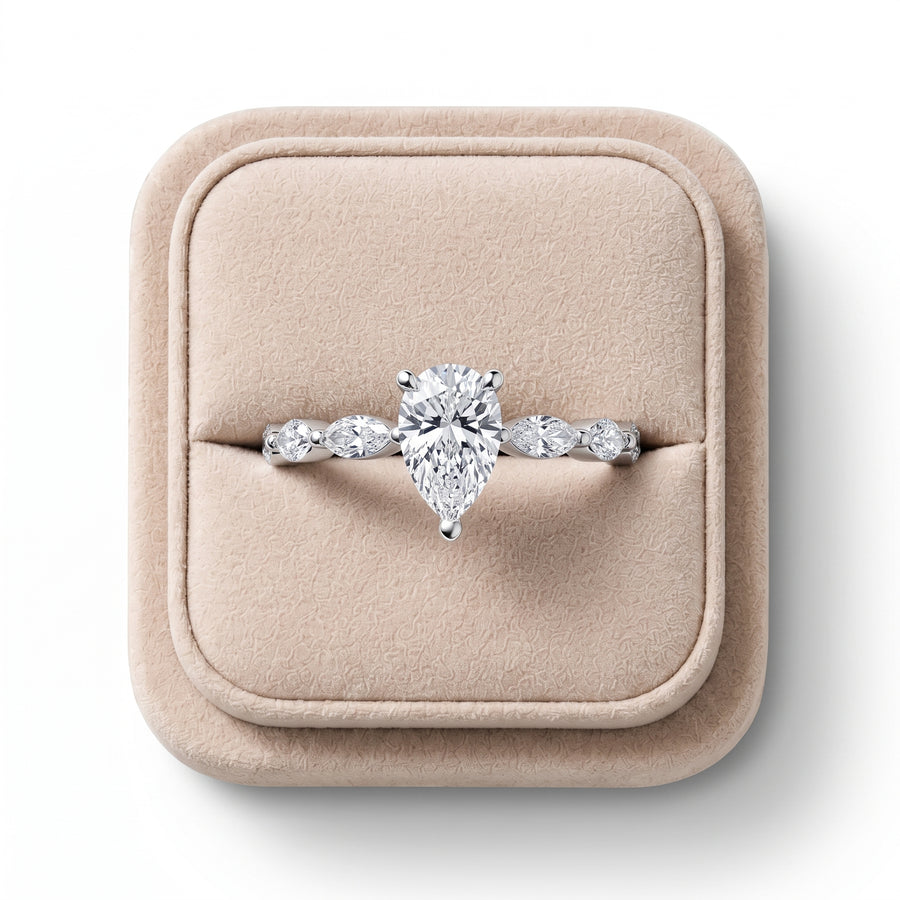 0.81 Ct Pear Lab Diamond Marquise Side Stone Ring