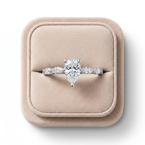 0.81 Ct Pear Lab Diamond Marquise Side Stone Ring
