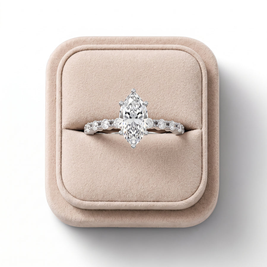 1.31 Ct Marquise Solitaire Accent Lab Diamond Ring
