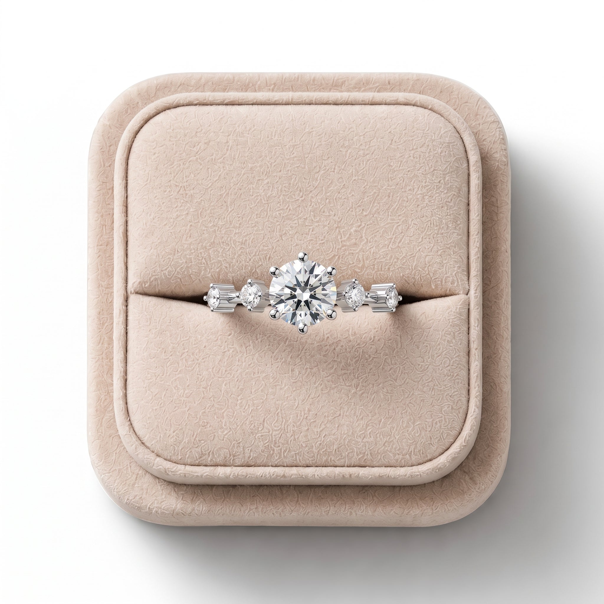 Round accent solitaire lab diamond ring featuring a 1 CT center stone, set in a six-prong design with accent diamonds.