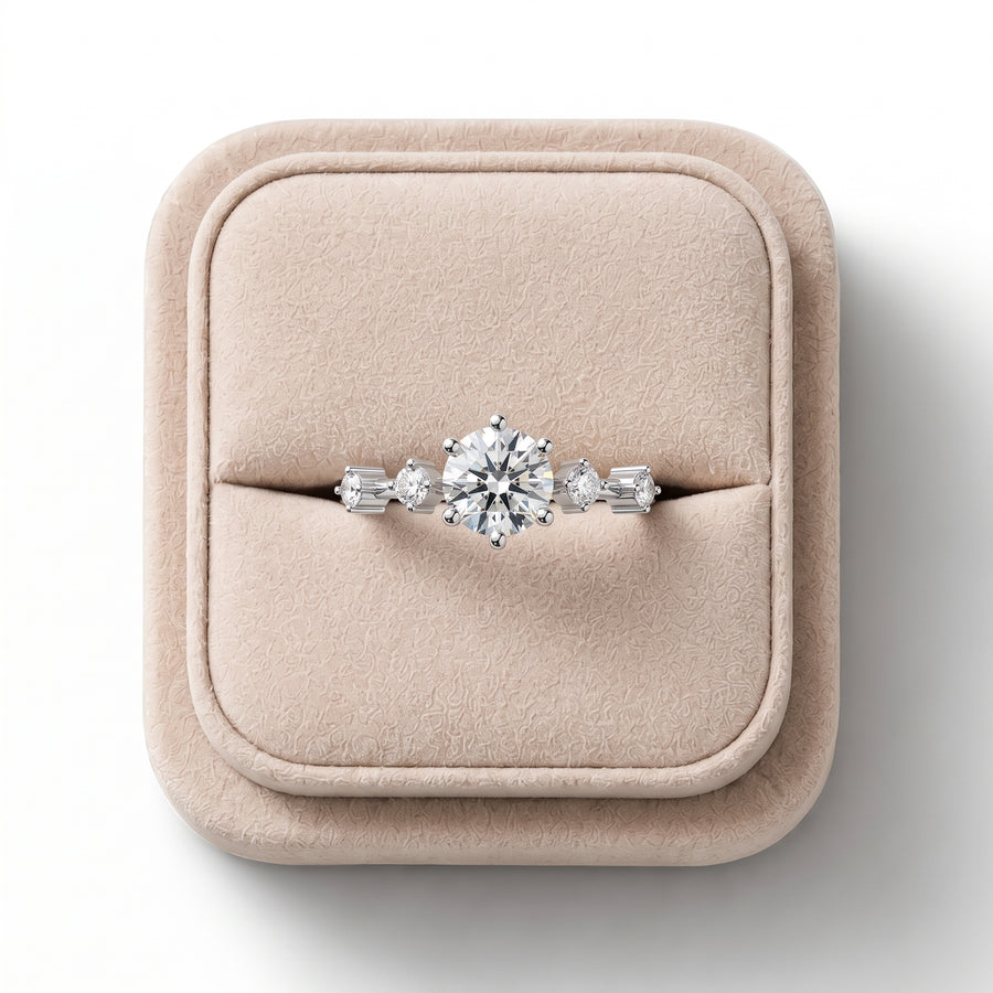 1.16 CT Round Accent Solitaire Lab Diamond Ring 1 CT Center