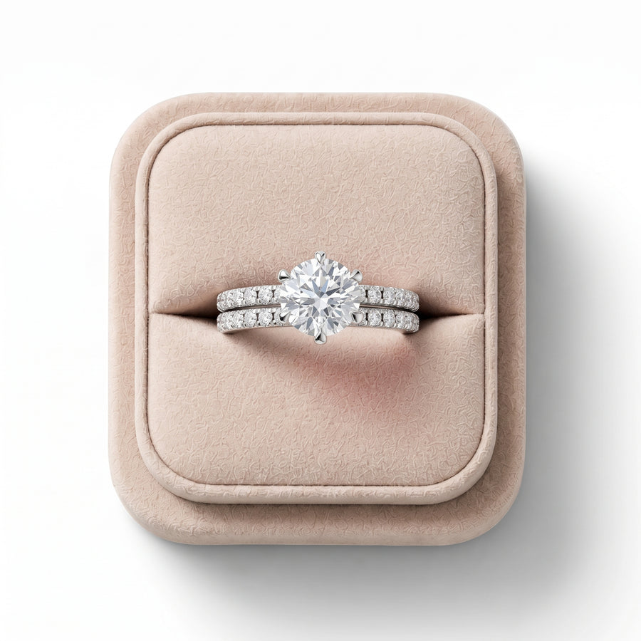 Round lab-grown diamond ring featuring a 1.5 CT center stone with side accent diamonds, set in a polished gold band.