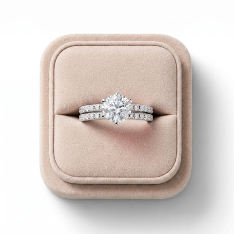 Round lab-grown diamond ring featuring a 1.5 CT center stone with side accent diamonds, set in a polished gold band.