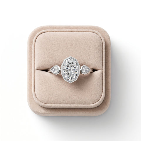 1.20 Ct Oval Bezel Three Stone Lab Grown Diamond Ring