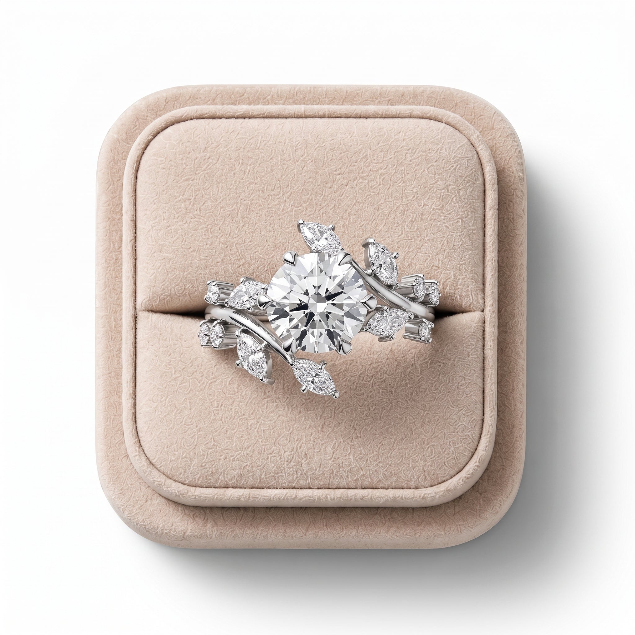 Solitaire lab diamond ring featuring a 1.97 CT center stone with vine-inspired accents in a delicate setting.