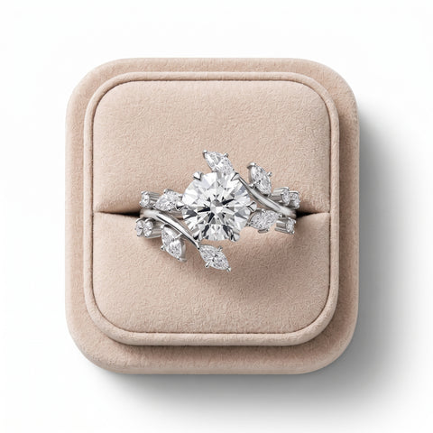 Solitaire lab diamond ring featuring a 1.97 CT center stone with vine-inspired accents in a delicate setting.