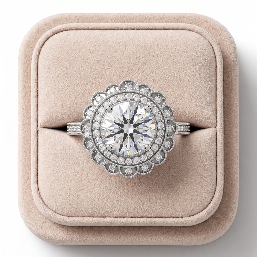 1.72 Ct Round Double Halo Lab Diamond Ring