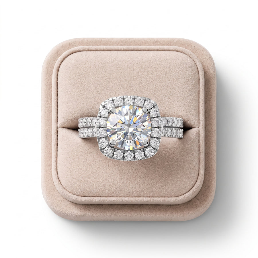 1.99 Ct Round Halo Accent Set Lab Diamond Ring