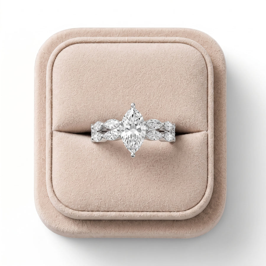 2.84 Ct Marquise Solitaire Accent Set Lab Diamond Ring