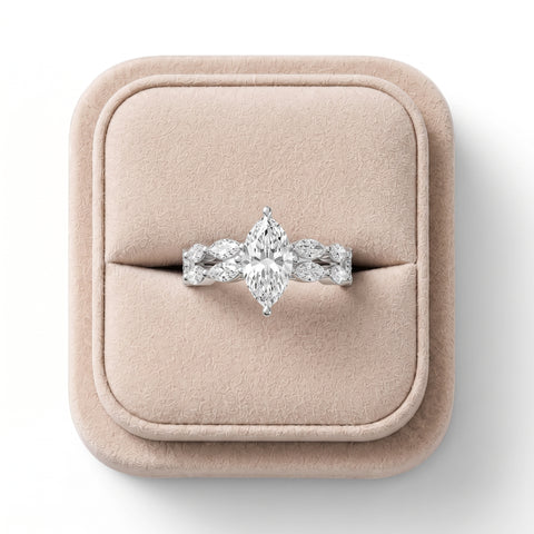 2.84 Ct Marquise Solitaire Accent Set Lab Diamond Ring