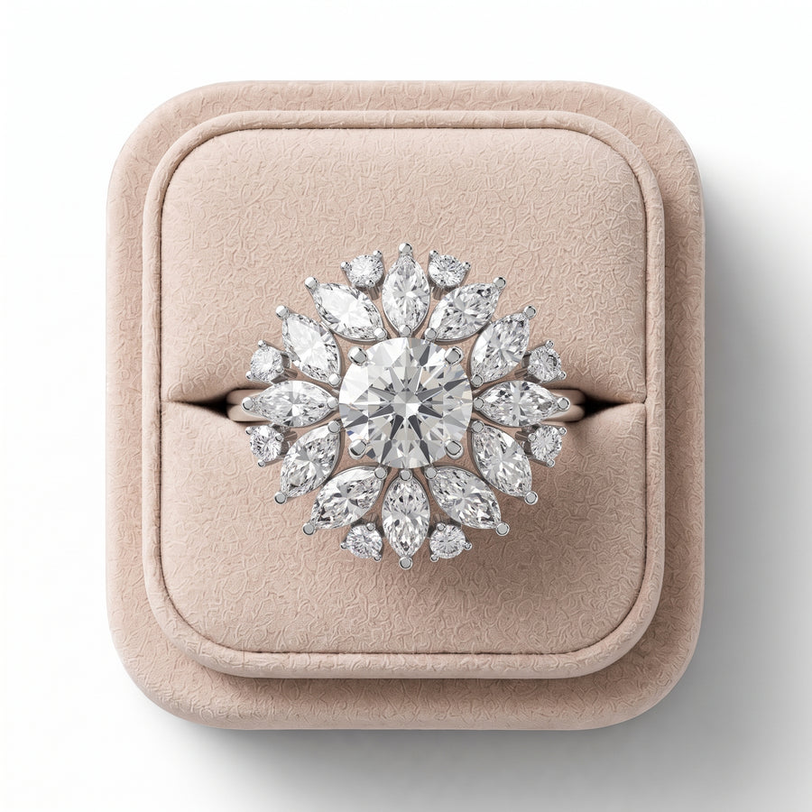 4.43 CT Round Lab Diamond Premium Floral Cluster Engagement Ring