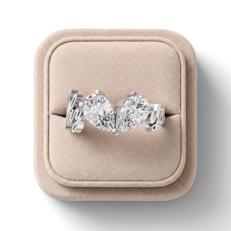 2.00 Ct Pear Toi et Moi Personalized Name Lab Diamond Ring
