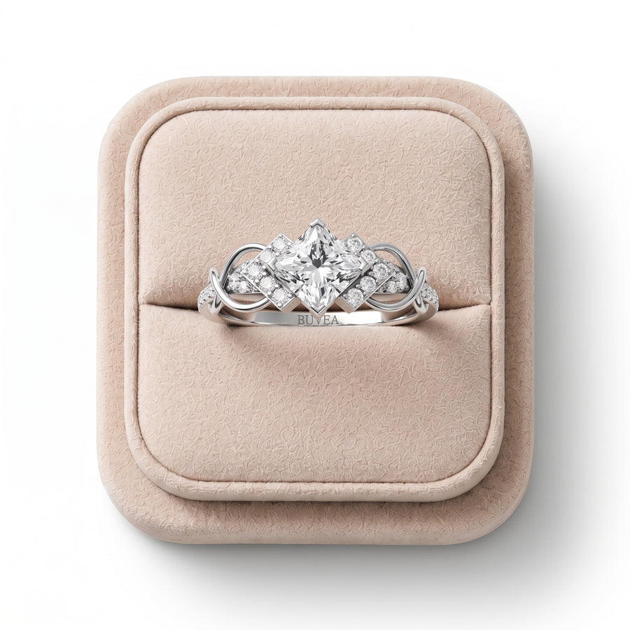 1.18 CT Princess Cut Swirl Band Lab-Grown Diamond Ring