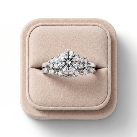 1.18 ct round solitaire ring featuring a halo of diamonds, elegantly displayed on a plush ring box.