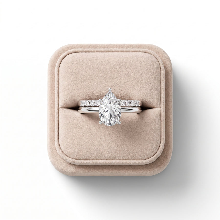 1.70 Ct Pear Solitaire Lab Grown Diamond Bridal Ring Set
