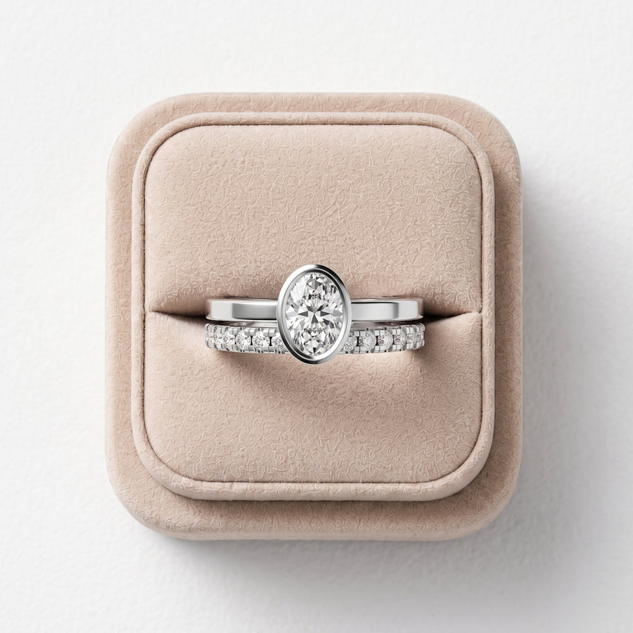 0.80 Ct Oval Bezel Lab Grown Diamond Bridal Ring Set