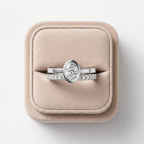 0.80 Ct Oval Bezel Lab Grown Diamond Bridal Ring Set