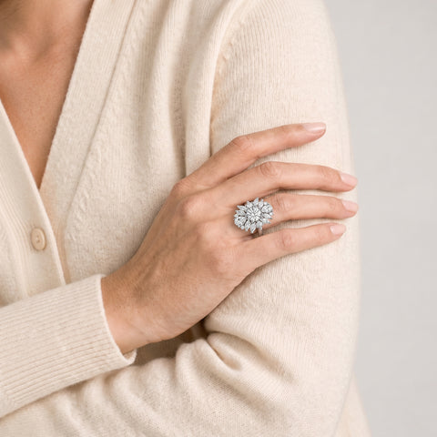 2.45 Ct Floral Lab Diamond Ring 1 CT Centre