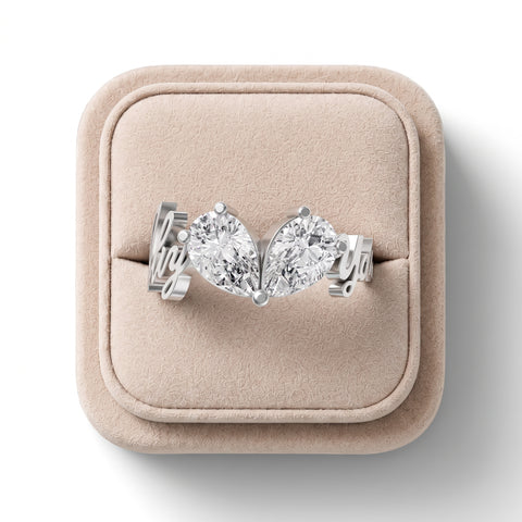2.00 Ct Pear Toi et Moi Personalized Name Lab Diamond Ring
