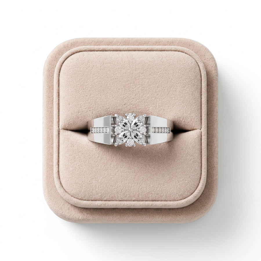 0.32 Ct Marquise Diamond Floral Cluster Wide Band Ring